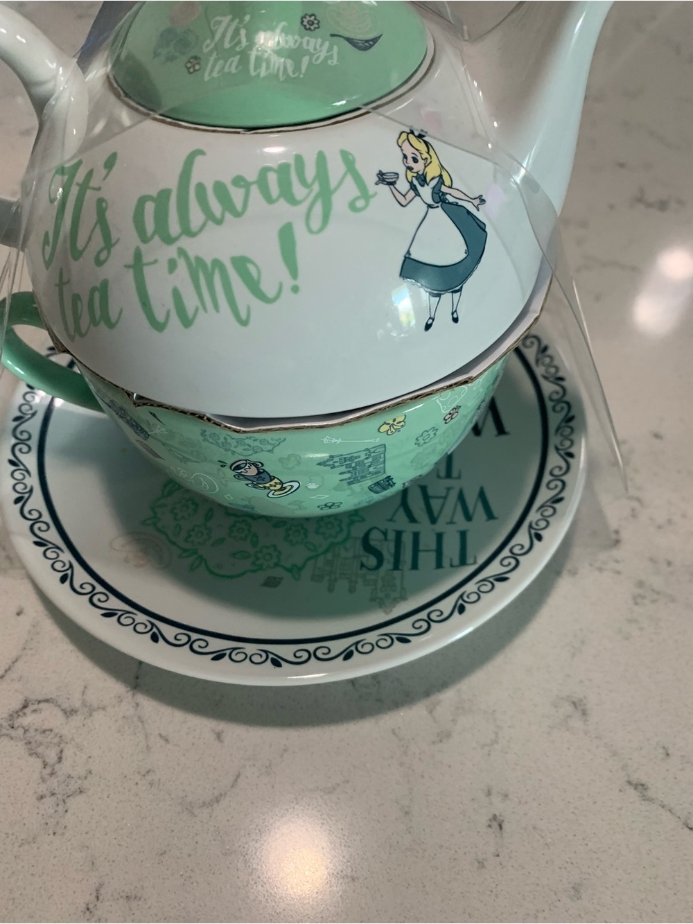 Disney Mint and White Alice in Wonderland Teapot and Cup Set - Picture 2 of 4
